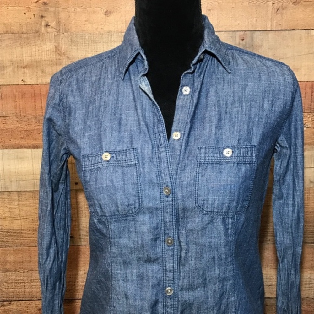 LOFT the "Softened" blue denim shirt XS - Picture 2 of 4